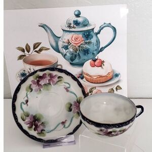 Japanese Moriage Style teacup and Saucer ~Vintage~Hand-Painted